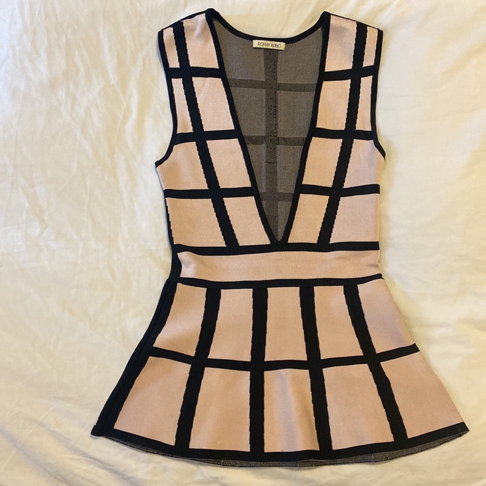 Ronny Kobo sleeveless low-cut knit peplum top